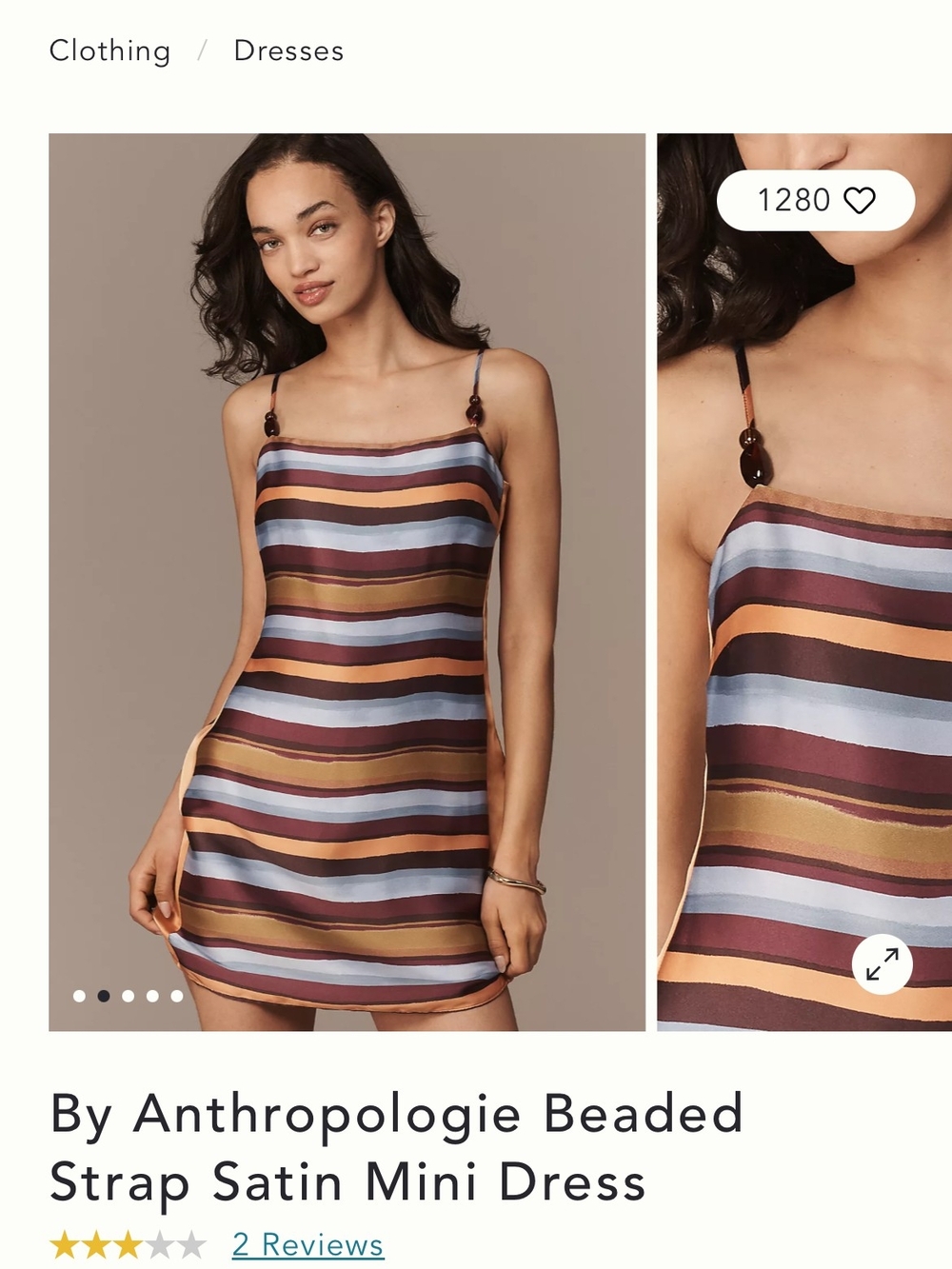 Anthropologie Beaded Strap Satin Mini Dress - Multicolor Stripes